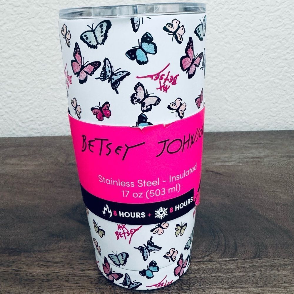 Betsey Johnson Butterfly Tall Double Wall Stainless Steel Travel Mug Tumbler